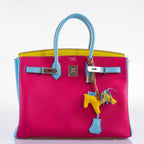 Hermes Birkin 35 HSS Rose Tyrien Blue Celeste Lime Epsom Palladium Hardware 2011 O - hardware detail