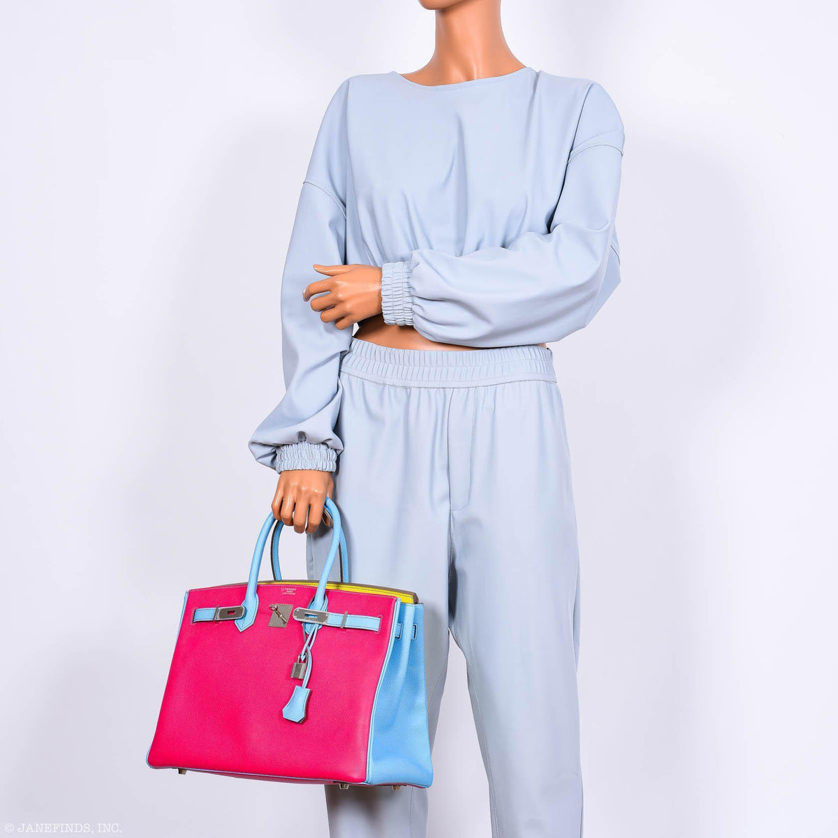 Hermes Birkin 35 HSS Rose Tyrien Blue Celeste Lime Epsom Palladium Hardware 2011 O - hardware detail