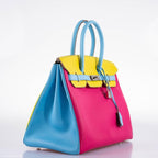 Hermes Birkin 35 HSS Rose Tyrien Blue Celeste Lime Epsom Palladium Hardware 2011 O - hardware detail