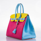 Hermes Birkin 35 HSS Rose Tyrien Blue Celeste Lime Epsom Palladium Hardware 2011 O - hardware detail
