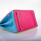 Hermes Birkin 35 HSS Rose Tyrien Blue Celeste Lime Epsom Palladium Hardware 2011 O - hardware detail