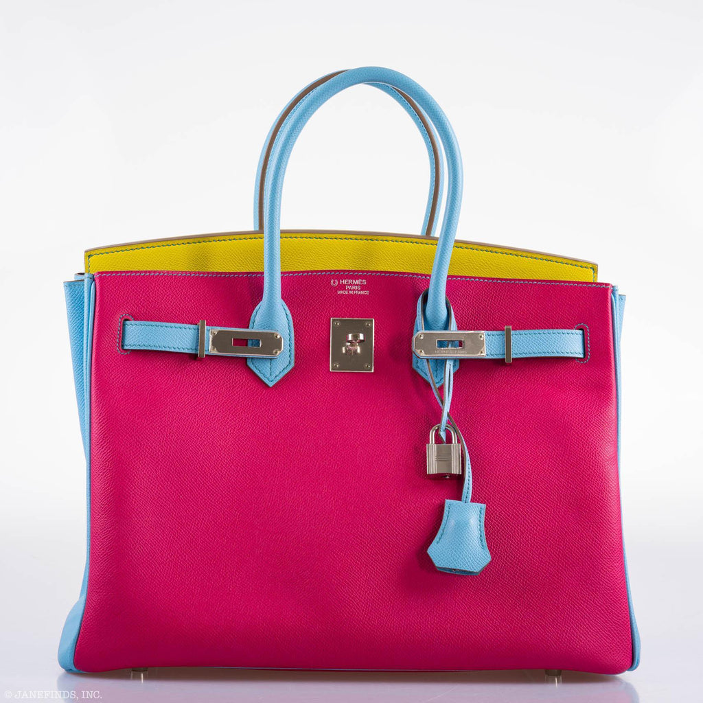 Hermes Birkin 35 HSS Rose Tyrien Blue Celeste Lime Epsom Palladium Hardware 2011 O - hardware detail