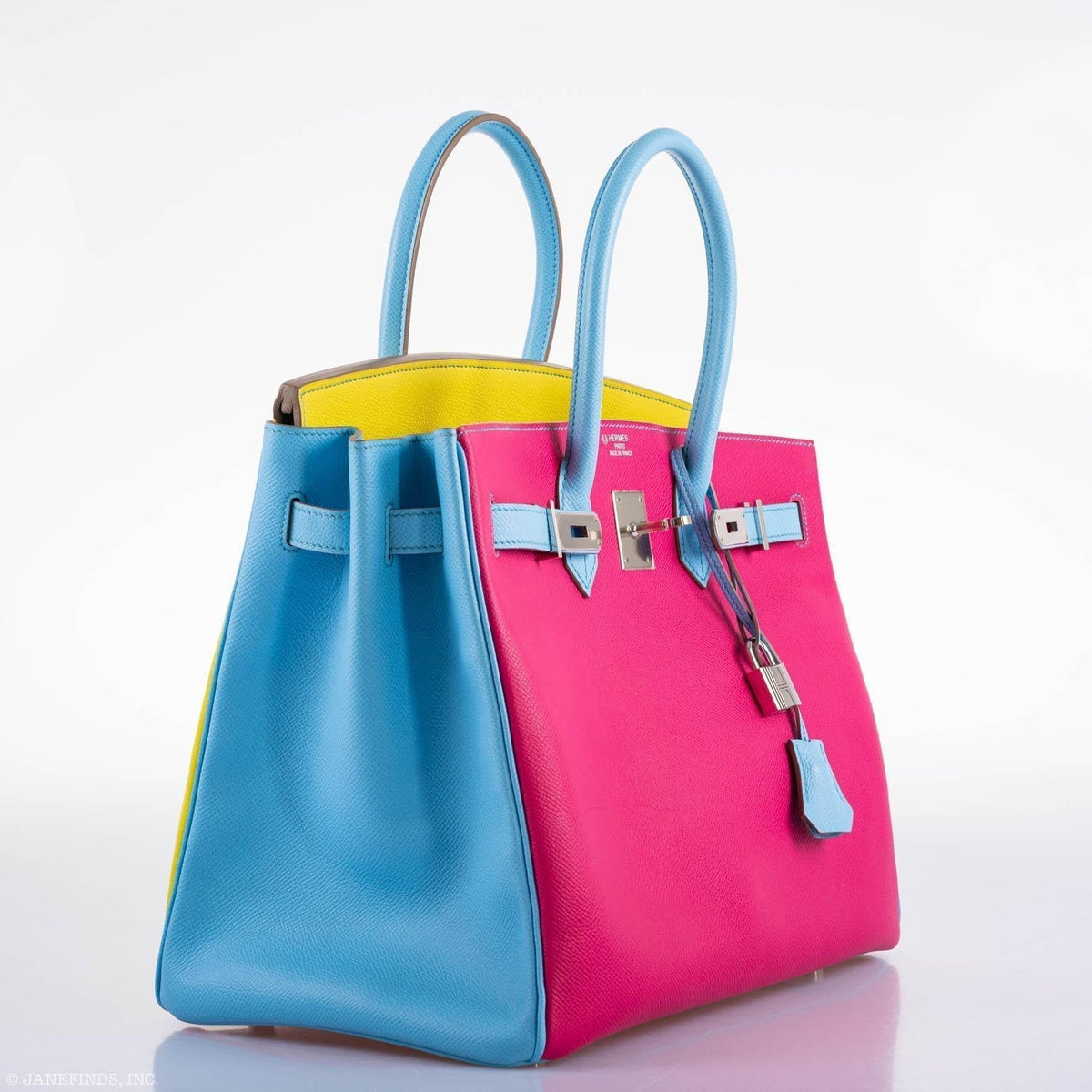 Hermes Birkin 35 HSS Rose Tyrien Blue Celeste Lime Epsom Palladium Hardware 2011 O - hardware detail