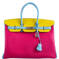 Hermes Birkin 35 HSS Rose Tyrien Blue Celeste Lime Epsom Palladium Hardware 2011 O - hardware detail