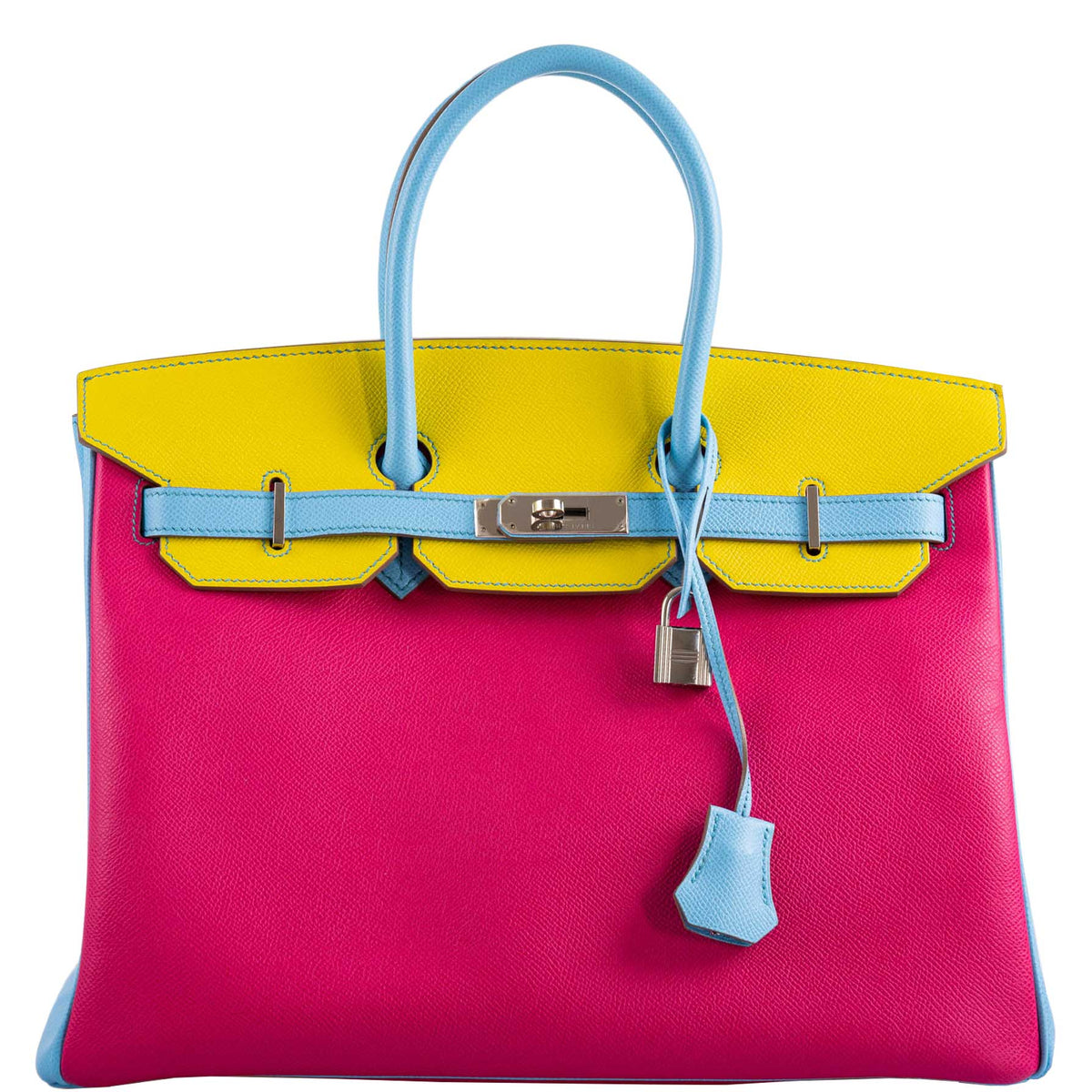 Hermes Birkin 35 HSS Rose Tyrien Blue Celeste Lime Epsom Palladium Hardware 2011 O - hardware detail