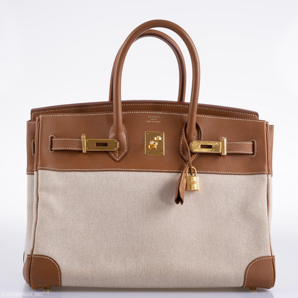 Hermes Birkin 35 Toile & Gold Epsom Gold Hardware - hardware detail