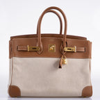 Hermes Birkin 35 Toile & Gold Epsom Gold Hardware - hardware detail