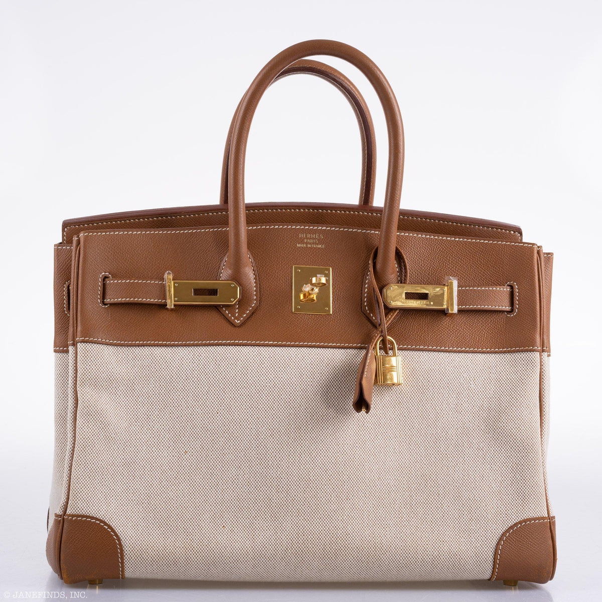 Hermes Birkin 35 Toile & Gold Epsom Gold Hardware - hardware detail