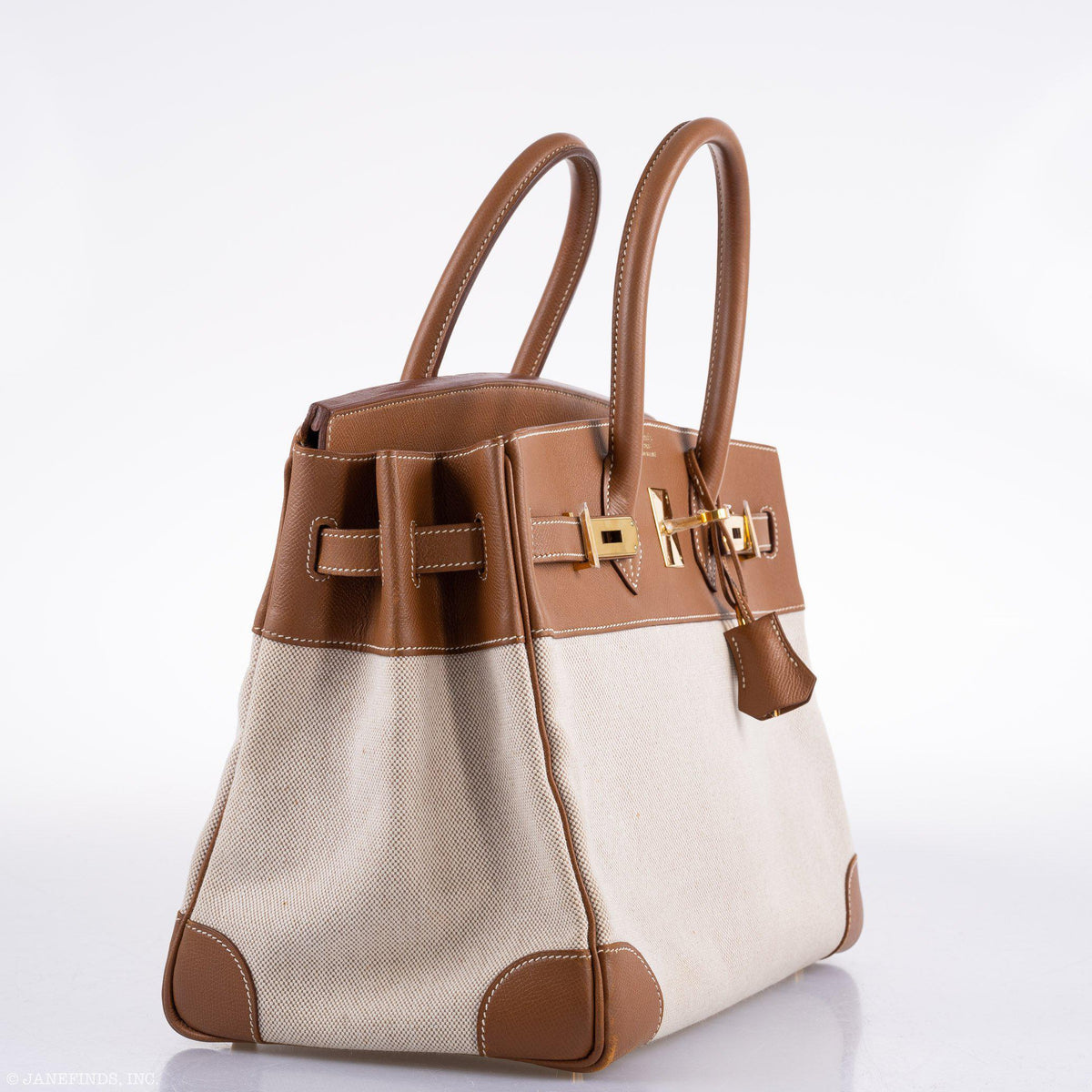 Hermes Birkin 35 Toile & Gold Epsom Gold Hardware - hardware detail