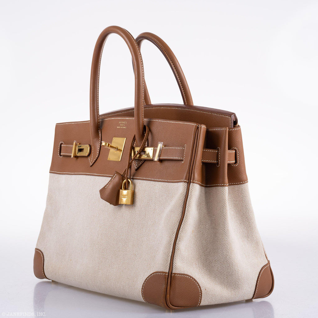 Hermes Birkin 35 Toile & Gold Epsom Gold Hardware - hardware detail