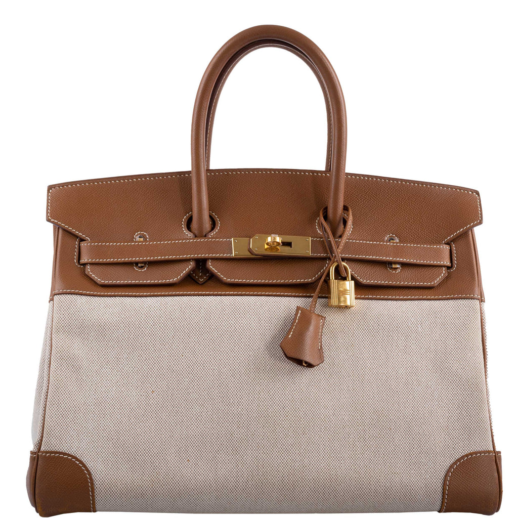 Hermes Birkin 35 Toile & Gold Epsom Gold Hardware - hardware detail