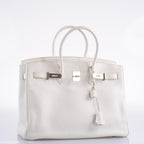 Hermes Birkin 35 White Clemence leather Palladium Hardware - N Square - hardware detail