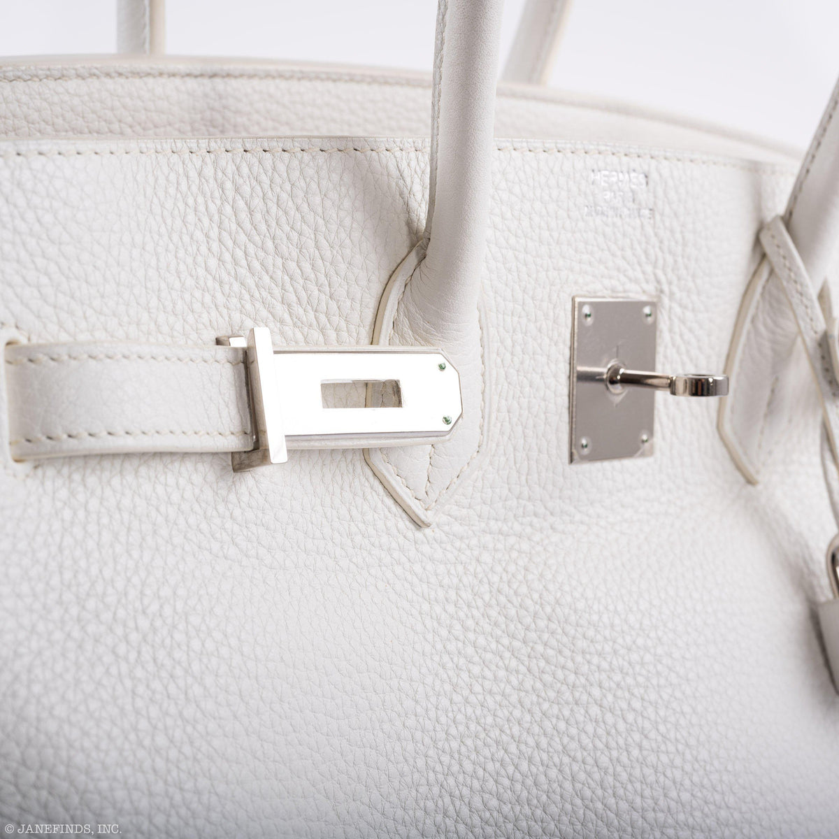 Hermes Birkin 35 White Clemence leather Palladium Hardware - N Square - hardware detail