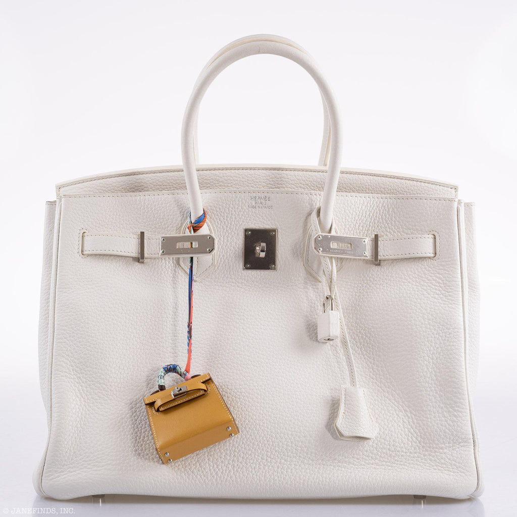 Hermes Birkin 35 White Clemence leather Palladium Hardware - N Square - hardware detail