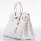 Hermes Birkin 35 White Clemence leather Palladium Hardware - N Square - hardware detail