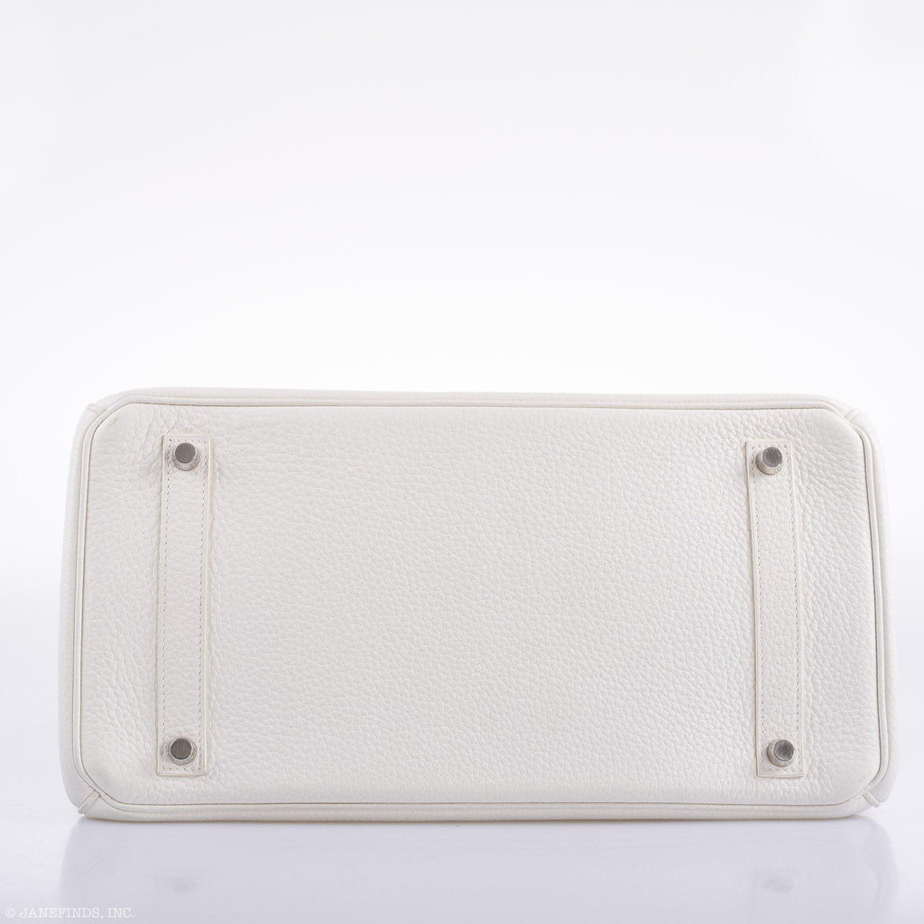 Hermes Birkin 35 White Clemence leather Palladium Hardware - N Square - hardware detail