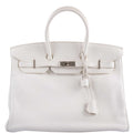 Hermes Birkin 35 White Clemence leather Palladium Hardware - N Square - hardware detail