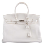 Hermes Birkin 35 White Clemence leather Palladium Hardware - N Square - hardware detail