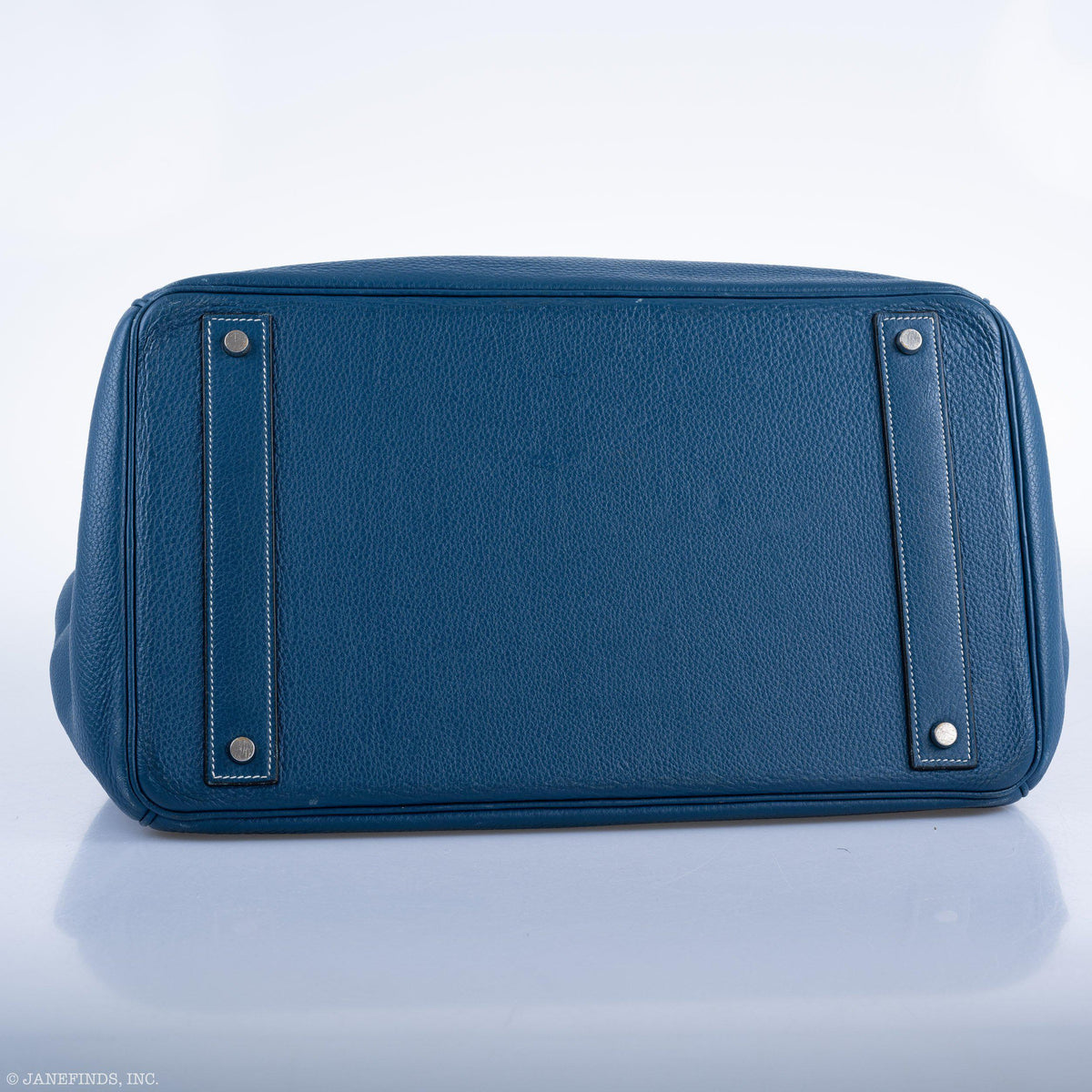 Hermes Birkin 40 HAC Blue Thalassa Togo & White Stitching Palladium Hardware - 2003, G Square - hardware detail