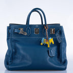 Hermes Birkin 40 HAC Blue Thalassa Togo & White Stitching Palladium Hardware - 2003, G Square - hardware detail
