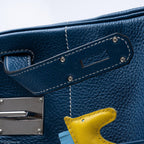 Hermes Birkin 40 HAC Blue Thalassa Togo & White Stitching Palladium Hardware - 2003, G Square - hardware detail