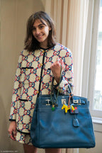 Hermes Birkin 40 HAC Blue Thalassa Togo & White Stitching Palladium Hardware - 2003, G Square - hardware detail