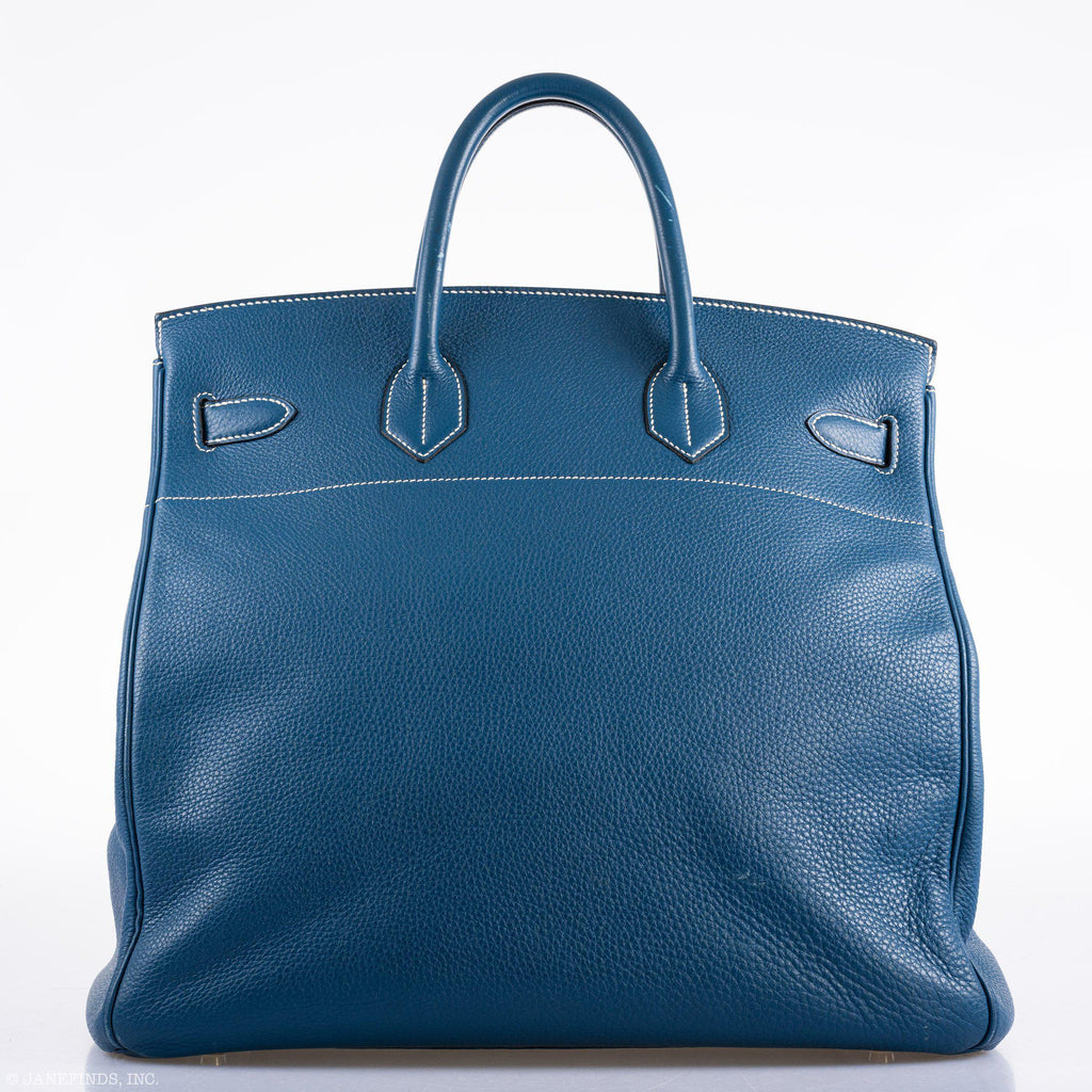 Hermes Birkin 40 HAC Blue Thalassa Togo & White Stitching Palladium Hardware - 2003, G Square - hardware detail