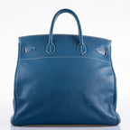 Hermes Birkin 40 HAC Blue Thalassa Togo & White Stitching Palladium Hardware - 2003, G Square - hardware detail