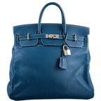 Hermes Birkin 40 HAC Blue Thalassa Togo & White Stitching Palladium Hardware - 2003, G Square - hardware detail