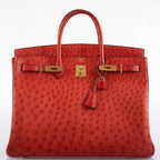 Hermes Birkin 40 Rouge Vif Ostrich with Gold Hardware - 1993, W Circle - hardware detail