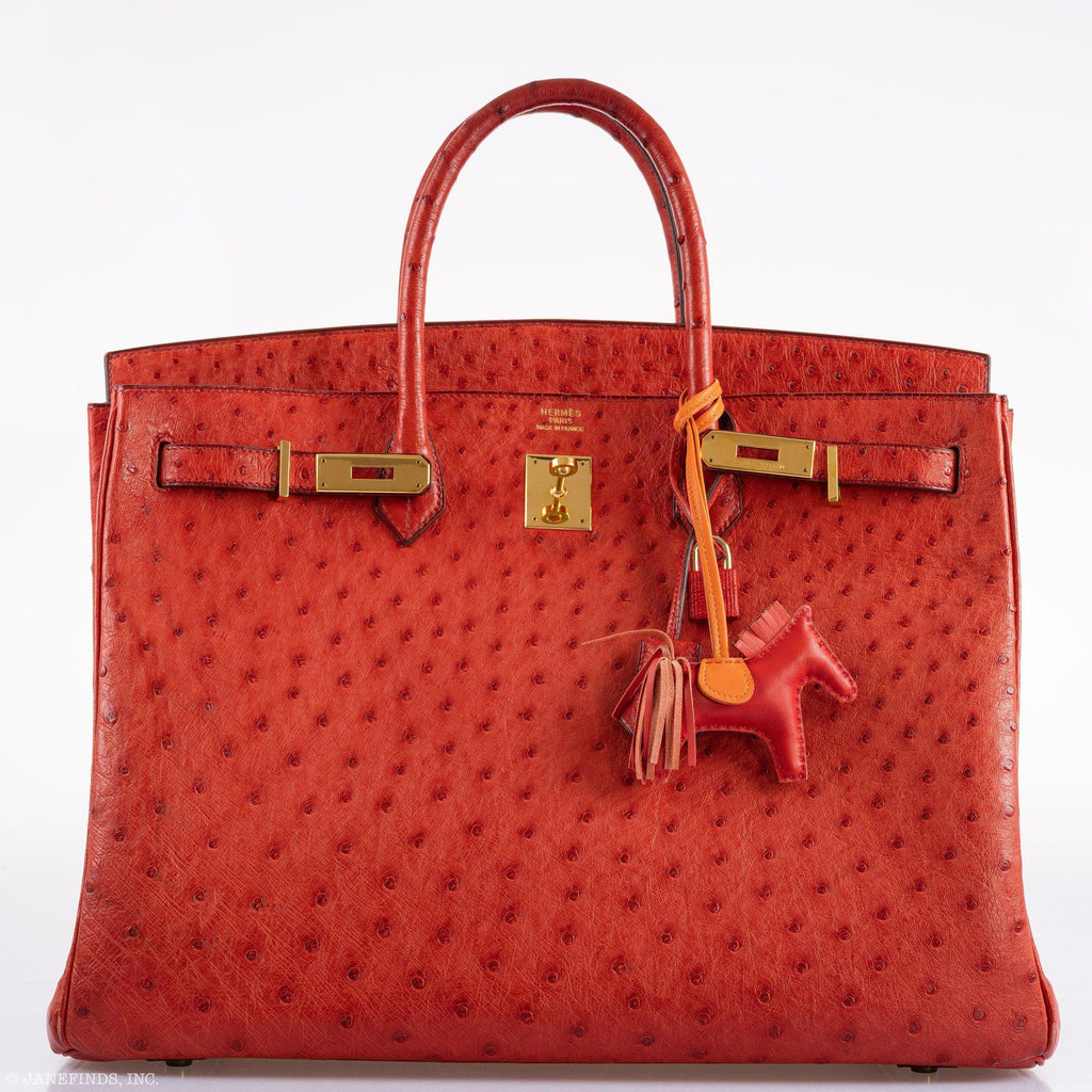 Hermes Birkin 40 Rouge Vif Ostrich with Gold Hardware - 1993, W Circle - hardware detail