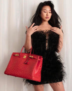Hermes Birkin 40 Rouge Vif Ostrich with Gold Hardware - 1993, W Circle - hardware detail