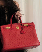 Hermes Birkin 40 Rouge Vif Ostrich with Gold Hardware - 1993, W Circle - hardware detail