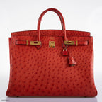 Hermes Birkin 40 Rouge Vif Ostrich with Gold Hardware - 1993, W Circle - hardware detail