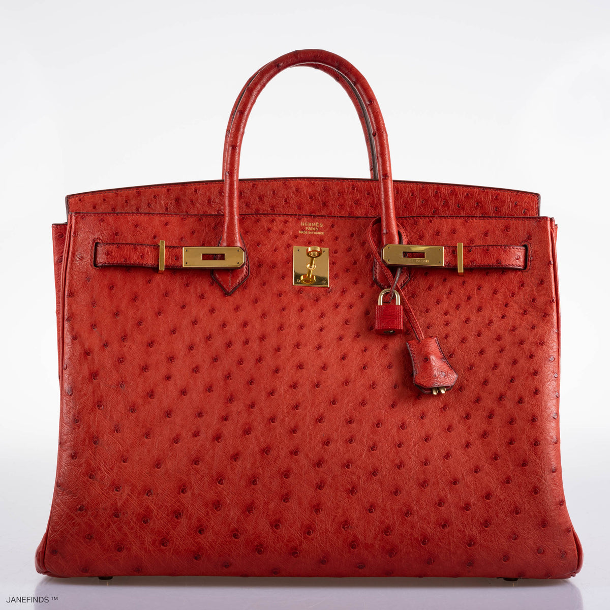 Hermes Birkin 40 Rouge Vif Ostrich with Gold Hardware - 1993, W Circle - hardware detail