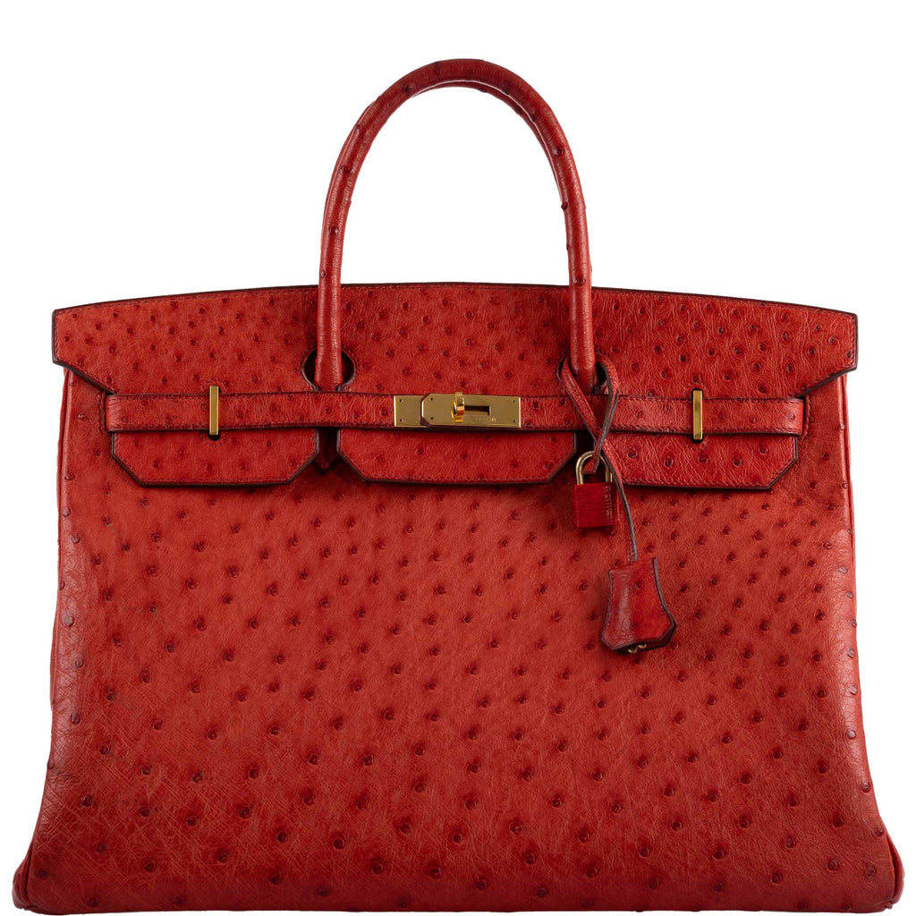 Hermes Birkin 40 Rouge Vif Ostrich with Gold Hardware - 1993, W Circle - hardware detail