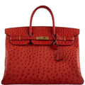 Hermes Birkin 40 Rouge Vif Ostrich with Gold Hardware - 1993, W Circle - hardware detail