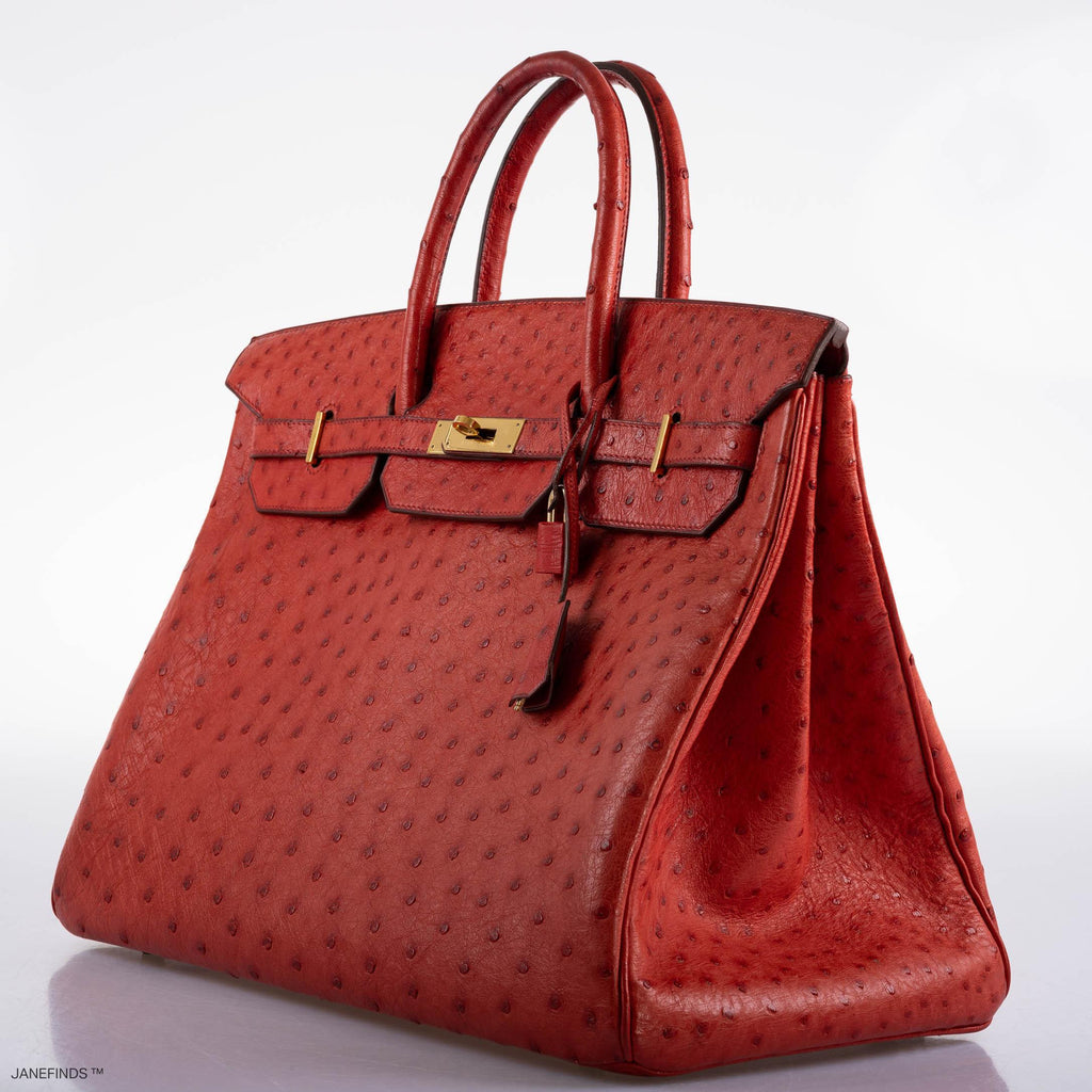 Hermes Birkin 40 Rouge Vif Ostrich with Gold Hardware - 1993, W Circle - hardware detail