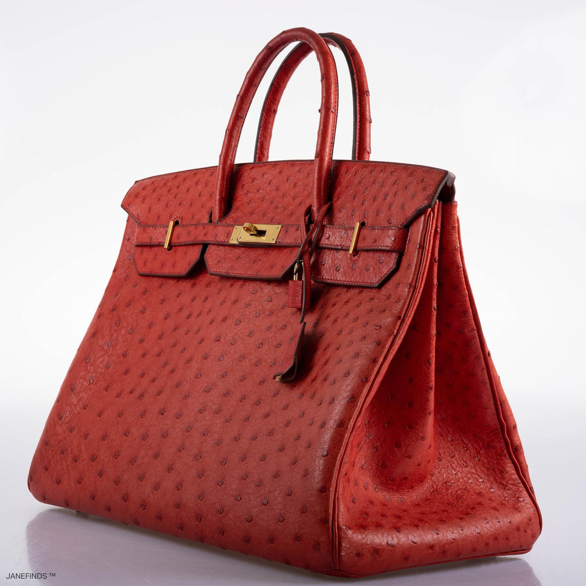 Hermes Birkin 40 Rouge Vif Ostrich with Gold Hardware - 1993, W Circle - hardware detail