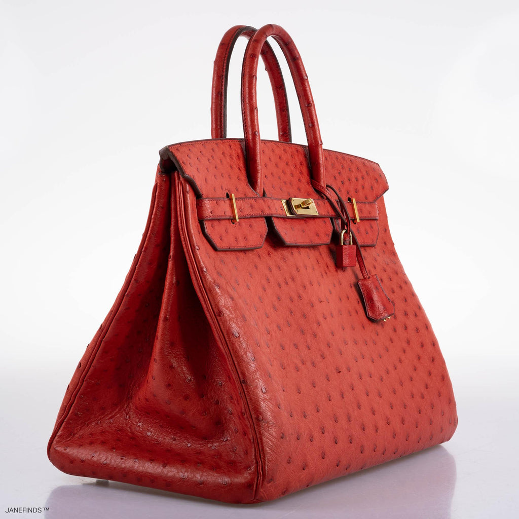 Hermes Birkin 40 Rouge Vif Ostrich with Gold Hardware - 1993, W Circle - hardware detail