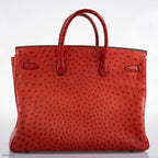 Hermes Birkin 40 Rouge Vif Ostrich with Gold Hardware - 1993, W Circle - hardware detail