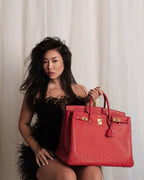 Hermes Birkin 40 Rouge Vif Ostrich with Gold Hardware - 1993, W Circle - hardware detail
