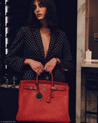 Hermes Birkin 40 Rouge Vif Ostrich with Gold Hardware - 1993, W Circle - hardware detail