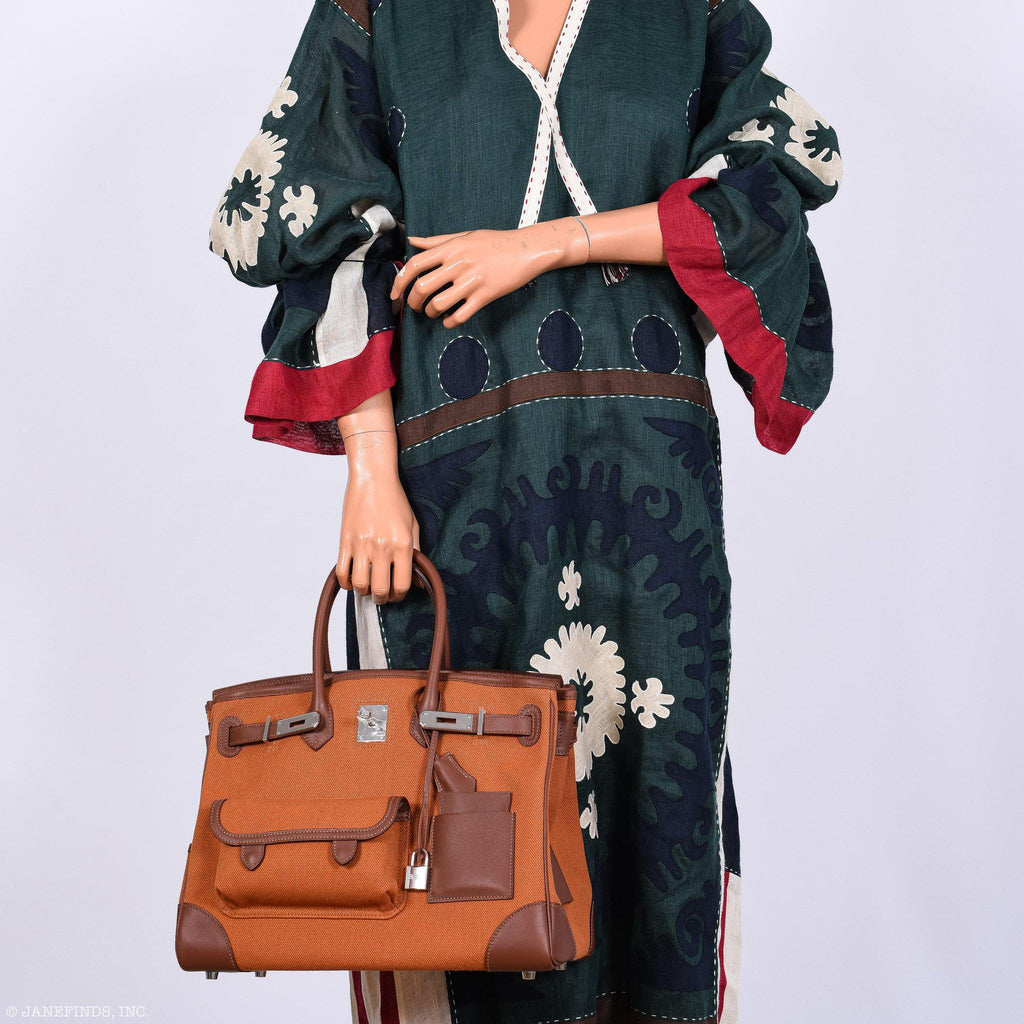 Hermes Birkin Cargo 35 Marron d’Inde Swift & Gold Canvas Palladium Hardware - 2020, Y - hardware detail
