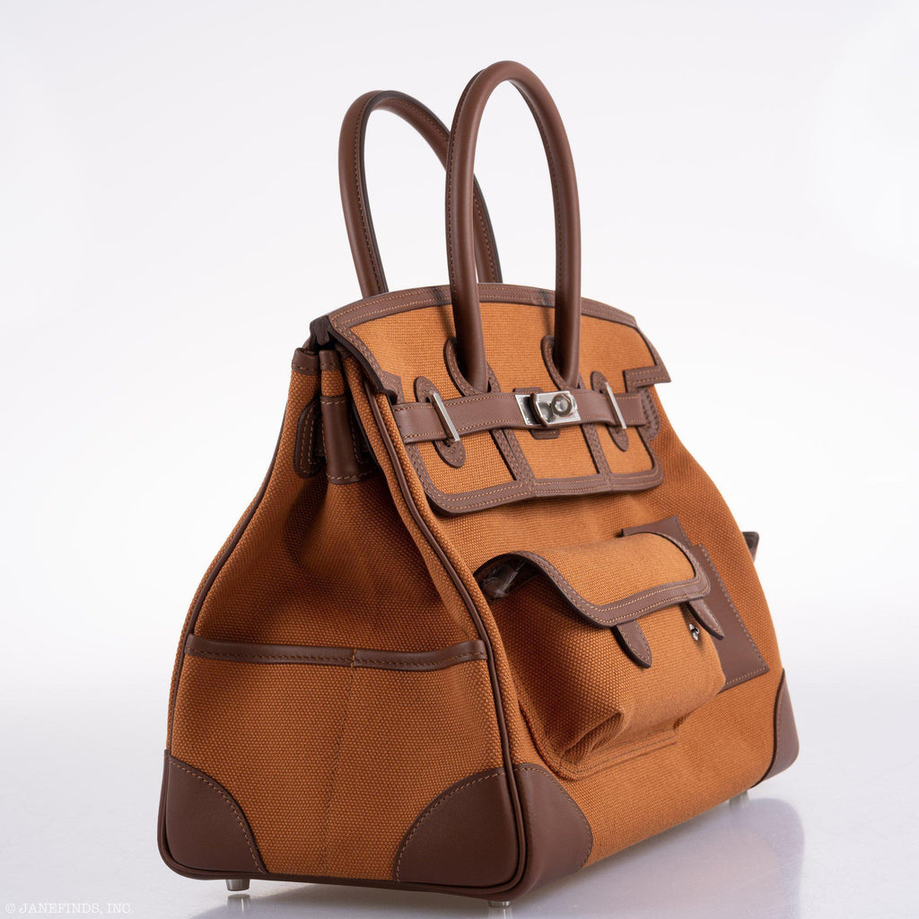 Hermes Birkin Cargo 35 Marron d’Inde Swift & Gold Canvas Palladium Hardware - 2020, Y - hardware detail