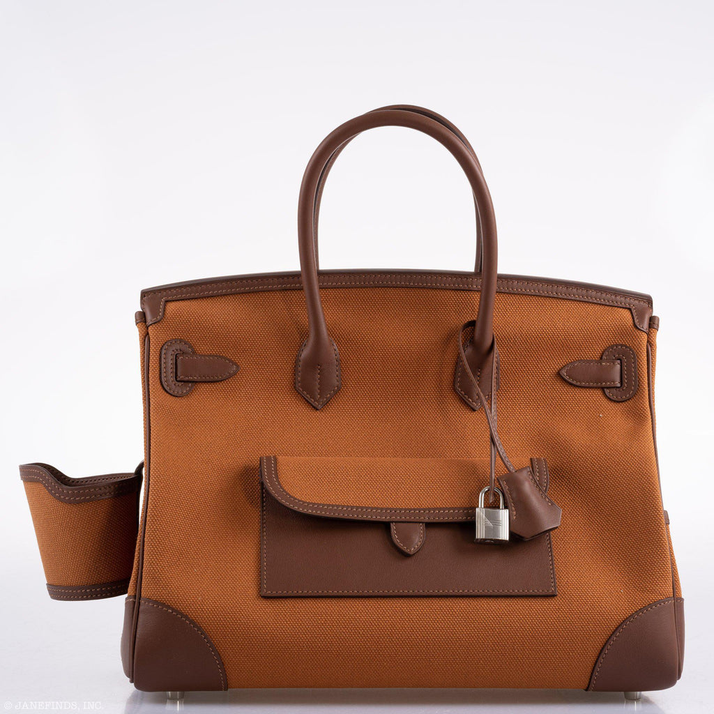 Hermes Birkin Cargo 35 Marron d’Inde Swift & Gold Canvas Palladium Hardware - 2020, Y - hardware detail