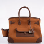 Hermes Birkin Cargo 35 Marron d’Inde Swift & Gold Canvas Palladium Hardware - 2020, Y - hardware detail