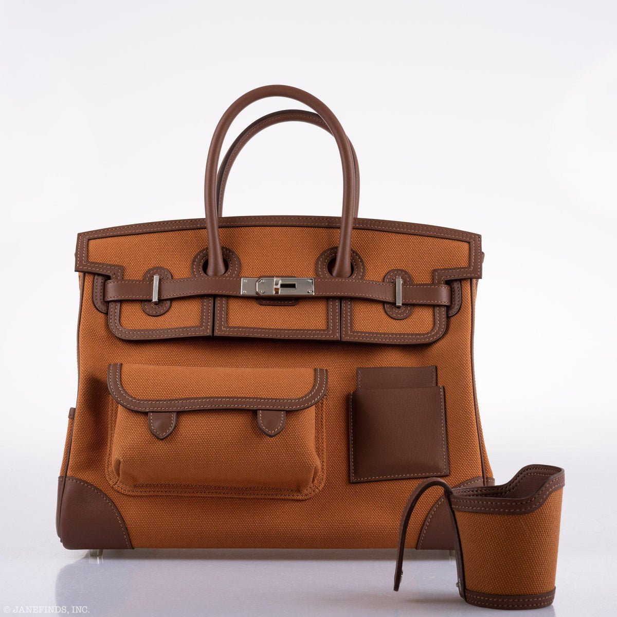 Hermes Birkin Cargo 35 Marron d’Inde Swift & Gold Canvas Palladium Hardware - 2020, Y - hardware detail