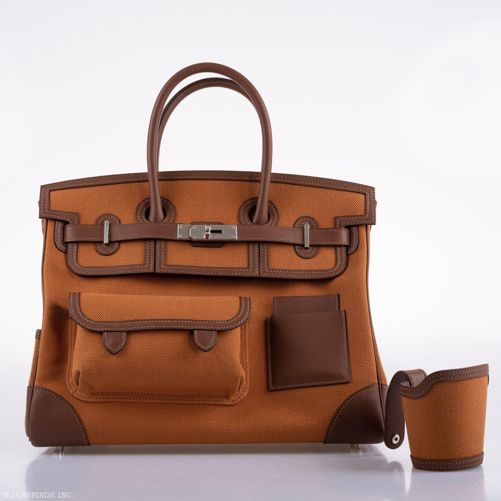 Hermes Birkin Cargo 35 Marron d’Inde Swift & Gold Canvas Palladium Hardware - 2020, Y - hardware detail