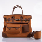 Hermes Birkin Cargo 35 Marron d’Inde Swift & Gold Canvas Palladium Hardware - 2020, Y - hardware detail